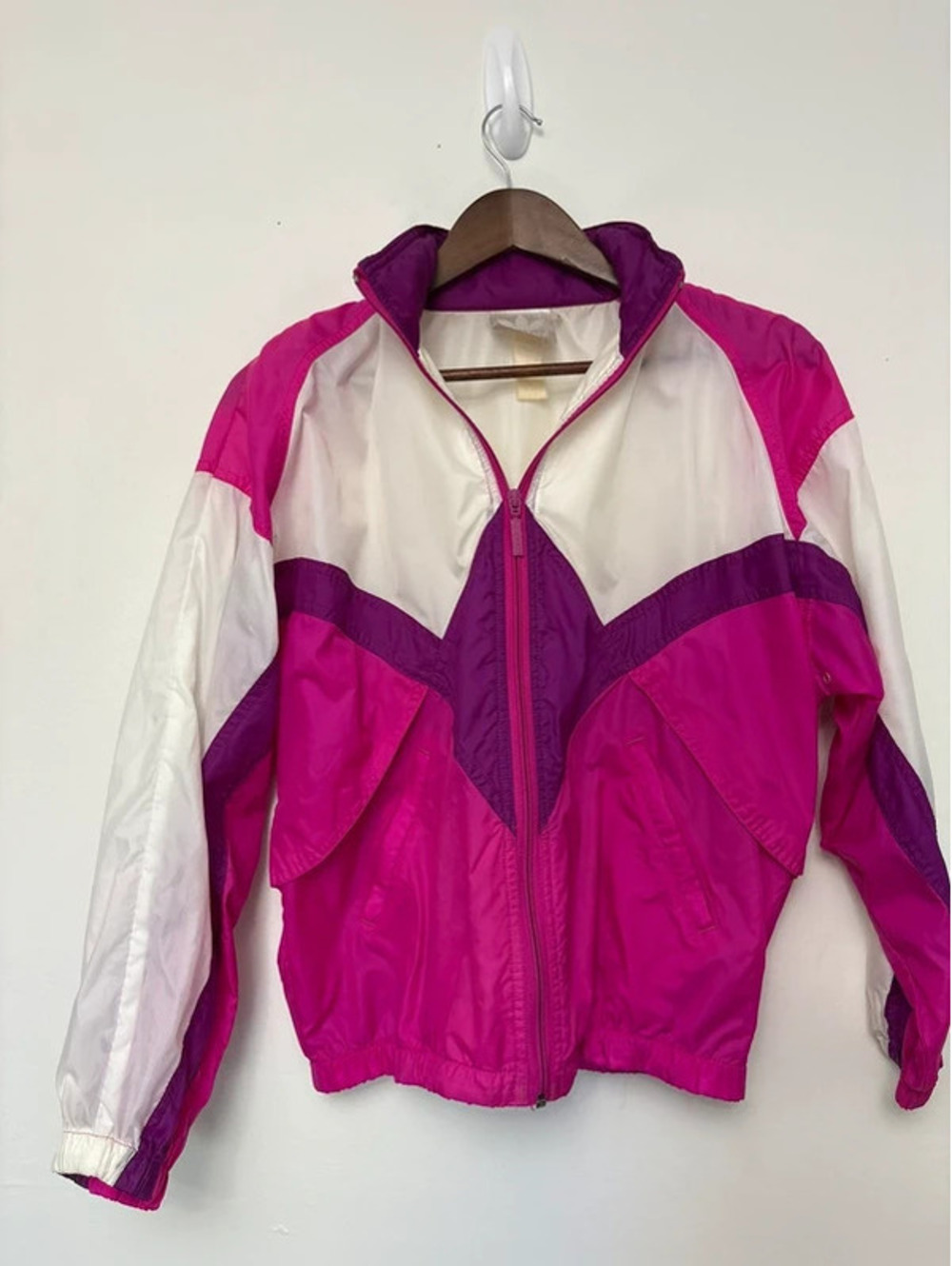 Vintage Adidas Windbreaker Jacket Women’s Small Pink Purple White Colorblock